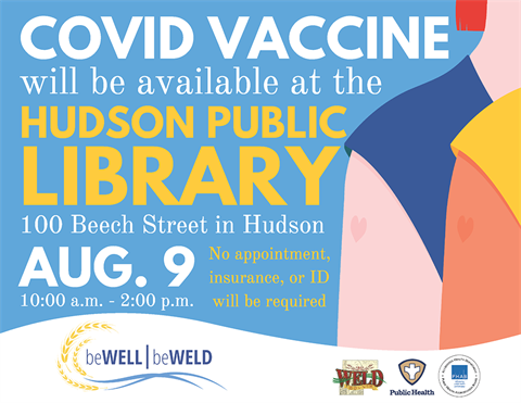 COVID-19 Vaccine Clinic at Hudson Public Library on August 9
